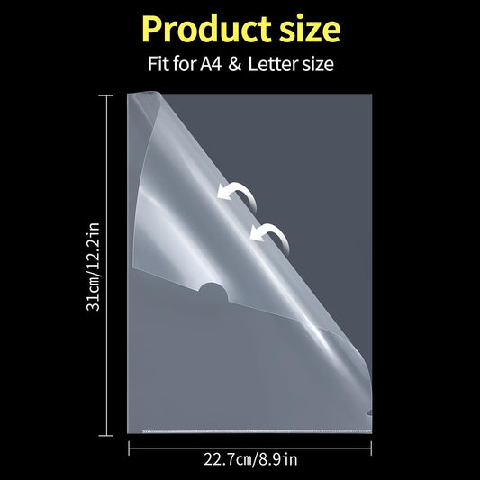 40PCS Plastic Clear Document Folders,L-Type Transparent Folder Project Pockets for A4/ Letter Size,18C (1.8mm) Thick