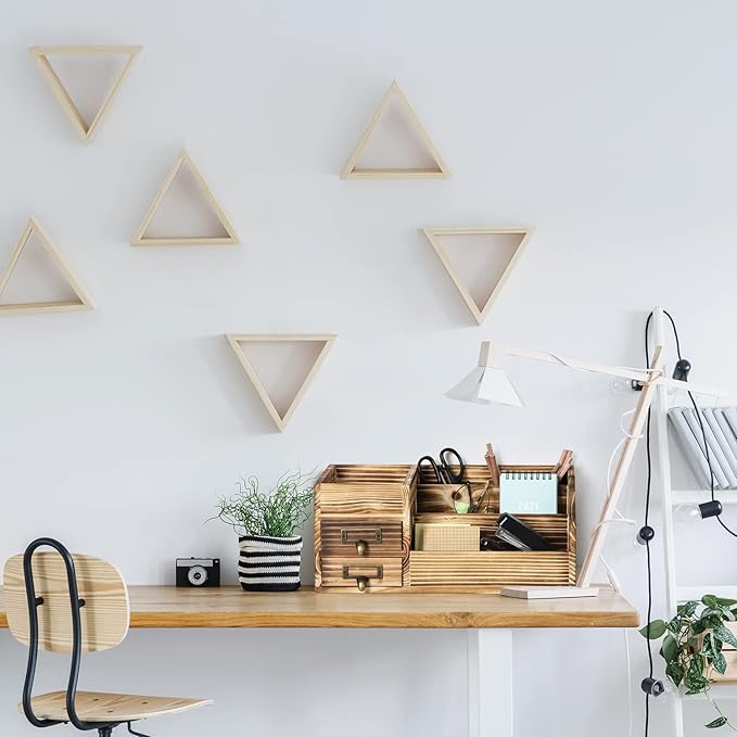 Distressed Rustic Wooden Office Desktop Drawers Organizer Wood Shelf Tabletop Home Organizer Storage with Multiple Compartments,perfect Jewelry storage Display Box for Desk, Vanity (Dark Brown)