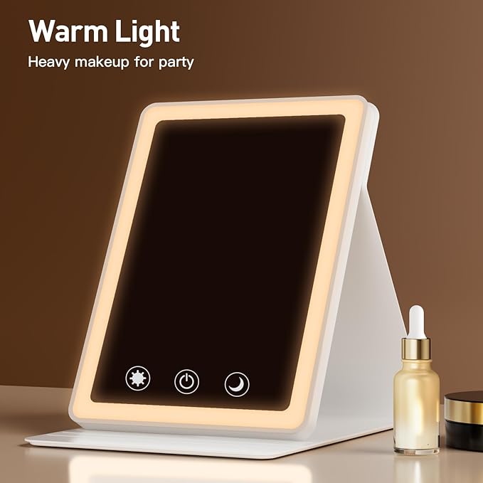 2025 Rechargeable Travel Makeup Vanity Mirror with 72 Led Lights,Portable Lighted Beauty Mirror,3 Color Lighting,Dimmable Touch Screen,Tabletop LED Folding Cosmetic Vanity Mirror Desk Table (2 Pack)