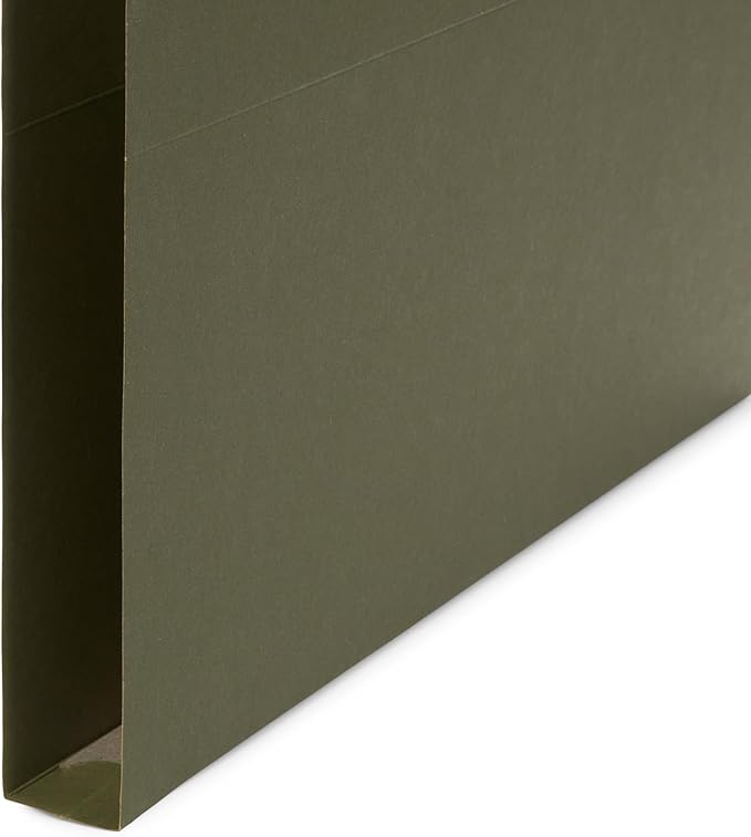 25 Blue Summit Supplies Legal Size Hanging File Folders - Expandable Hanging File Folders with 1" Expansion, Standard Green, Durable 12pt Paper, Includes 25 Plastic Tabs and Inserts