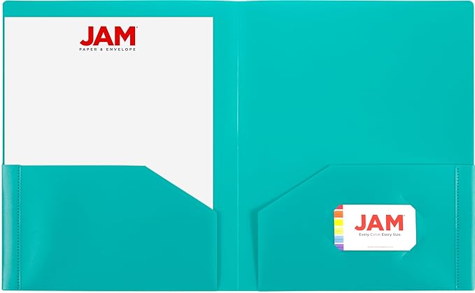 JAM PAPER Heavy Duty Plastic 2 Pocket Extra Tough School Folders - Assorted Fashion Colors - Bulk 144 Folders/Box (24 Assorted Packs of 6)