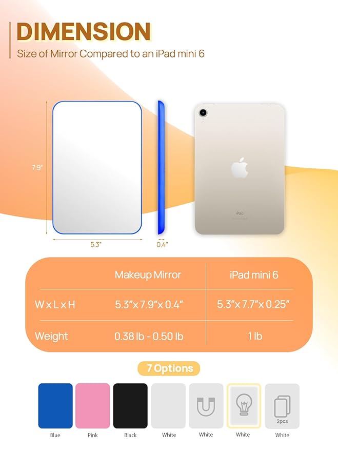 OMIRO Desk Makeup Mirror, 8 x 5 inches Table Mirror with Foldable Stand and Hanging Hole for Shaving and Travelling, Blue