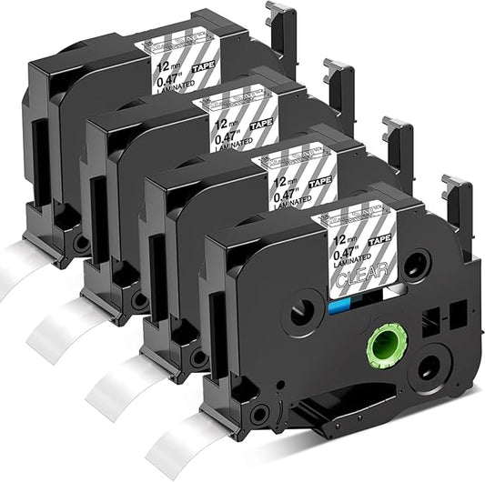 TZe White on Clear Replacement for Brother TZe-135 TZe135 12mm 0.47 Laminated TZ Tape, Compatible with Brother P-Touch Label Maker PT-D210 PT-H100 PT-D220 PTD400AD PT1880 PT1290 PT1830, 4 Pack