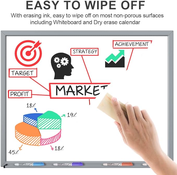 Volcanics Dry Erase Markers Low Odor Fine Whiteboard Markers Thin Box of 30, 10 Colors