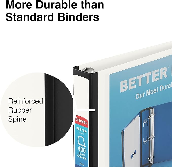 1-1/2 Inch Staples Better View Binders with D-Rings (White)