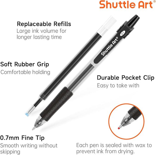Shuttle Art Black Gel Pens, 36 Pack(18 Gel Pens with 18 Refills) Retractable Medium Point Rollerball Gel Ink Pens Smooth Writing with Comfortable Grip