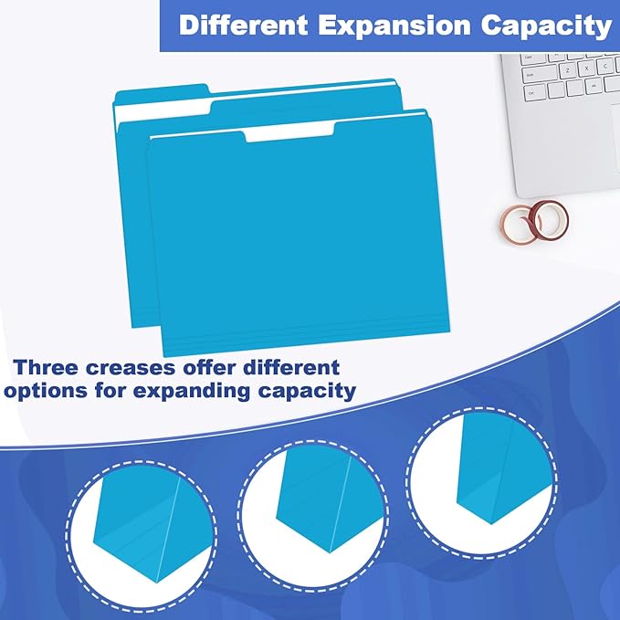 File Folder, HERKKA 120 Pack 1/3 Cut Tab File Folders, File Folders Great for Organizing and Filing, Letter Size, Light Blue