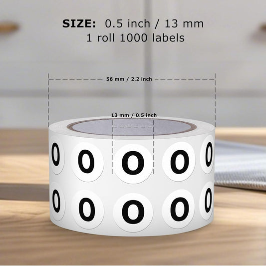 Letter O Round Stickers 0.5 Inch Vinyl Circle Capital Alphabet Labels Self-Adhesive Removable Waterproof Dots Tags for Home Office Inventory 1000 PCS