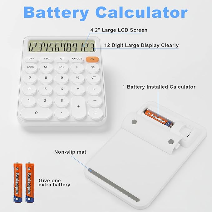 Cute Calculators Desktop Size 6.3 * 4.3in/16 * 11cm, DECKLIT Battery 12 Digit Desk Calculator Extra Large LCD Display, Great Desktop Calculator Big Buttons, 15°Tilt Screen for Kids Calculator(Blue)