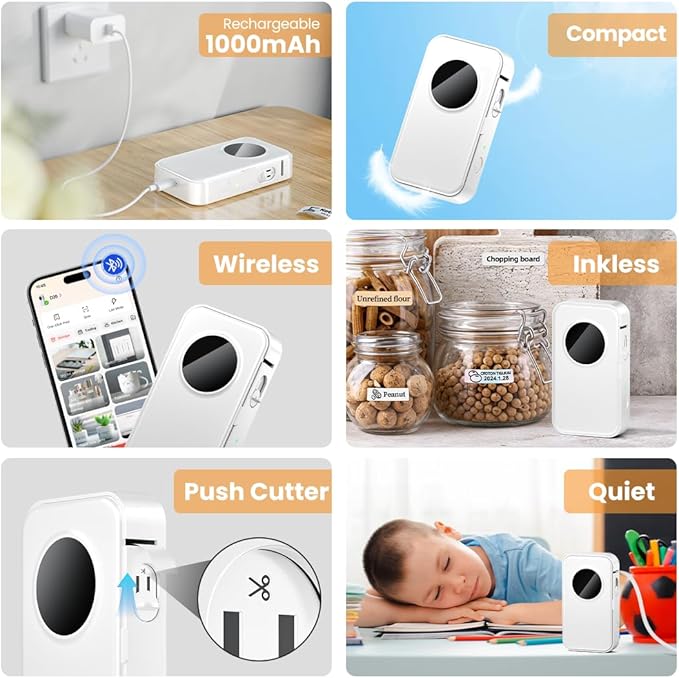 Phomemo Label Maker Machine with Tape, D35 Wireless Bluetooth Labels Maker Portable Mini Label Printer, Easy to Use with Smartphone Small Sticker Labeler Multiple Templates for Home Office organizing