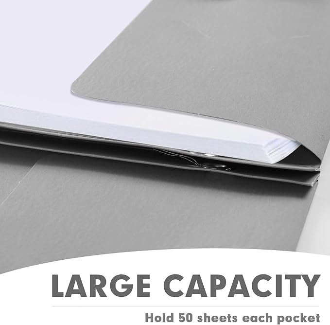 Two Pocket Folders, RAZCC 50 Pack Two Pocket Folders with Prongs, 3 Prong Folders Fit Letter Size Paper, Pocket File Folders for School Office Home Business, Grey