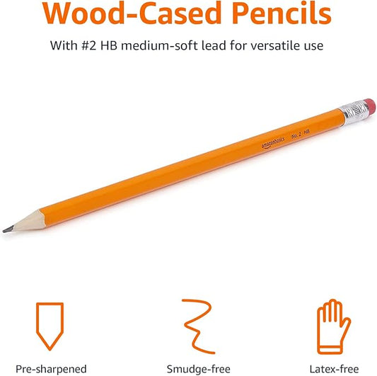 Amazon Basics Woodcased Classroom 2 Pencils with Erasers, Pre-sharpened, HB Lead, Value Pack of 30 count, Orange