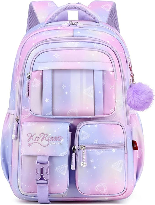 Lanola Girls Backpack, Kawaii Cute Kids Backpack for Teen Students Lightweight Water Resistant BookBag for Elementary Primary School - Purple