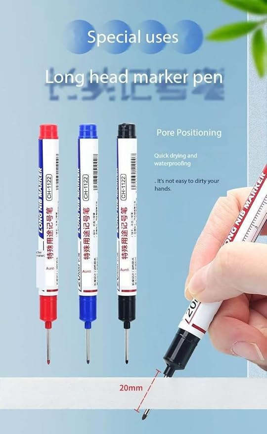 Long Head Deep Hole Marker, 20mm/30mm/45mm head deep hole marker 2025 Upgrade, Permanent, Quick-dry, Waterproof Long Nib, Colorful Carpenter Deep Reach Markers, 4 Color Set (20MM LONG HEAD)