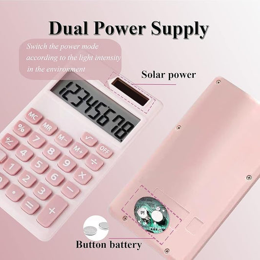 Basic Calculator, Desktop Cute Pocket Size Mini Calculators for School, Office, Home (Pink)