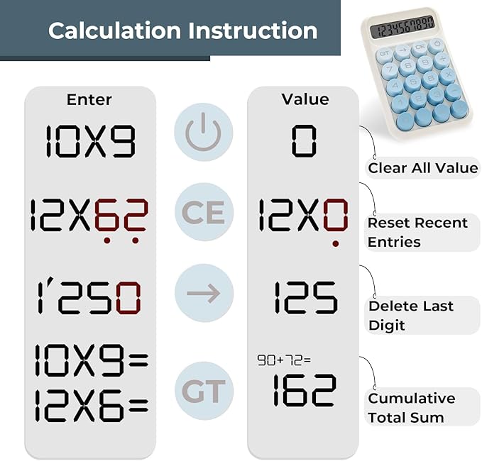 Y YOMA 1 Pack Mechanical Switch Calculator with 10 Digit Large LCD Display Big Button, Mini Cute Desktop Calculator 4 Function Basic Calculators for School Home Office Business, Lake Blue