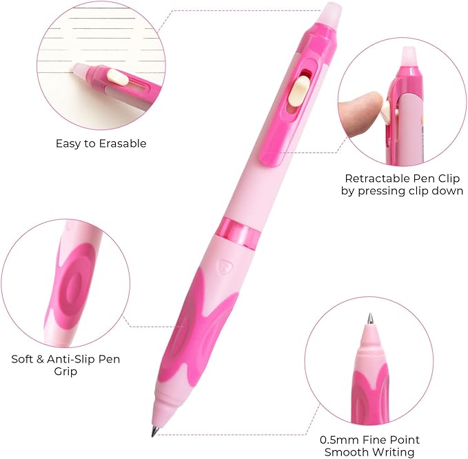 M&G 6 PCS Retractable Erasable Gel Pens, 0.5mm Black Ink Gel Pen, Fine Point Erasable Pen Make Mistakes Disappear, Premium Comfort Grip Note Taking and Crossword Puzzles