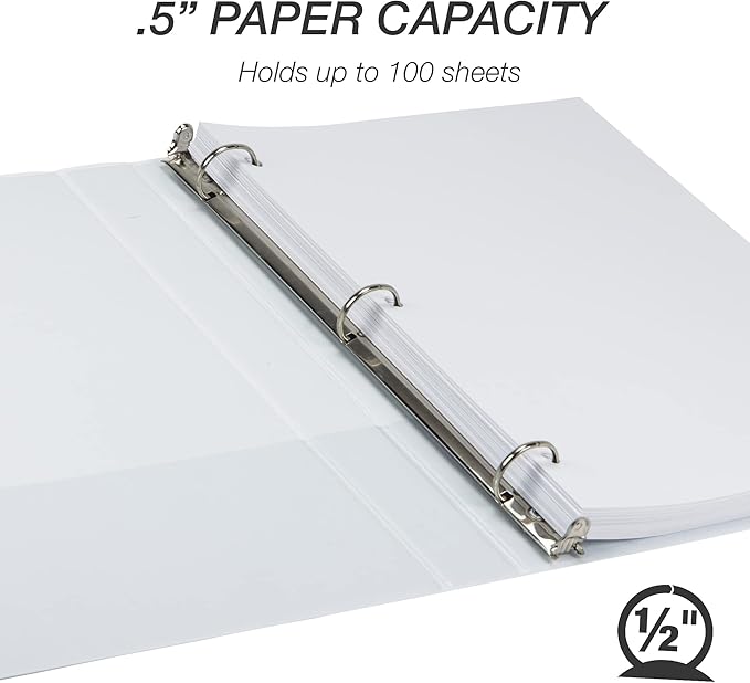 Samsill I08917 Earth's Choice Biobased Presentation Binder, 3 Ring Binder, Half Inch, Round Ring, Customizable, White, 6 Pack