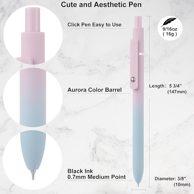 LINFANC Cute Gel Pens - 5pcs Medium Point 0.7mm Black Ink Pens for Journaling & School Supplies