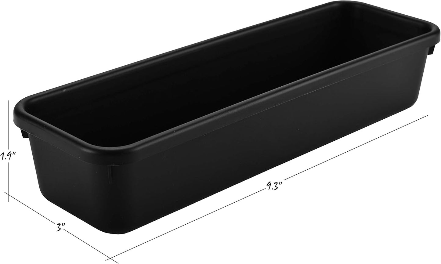 Masirs Interlocking Drawer Organizer Bins, Durable Plastic, Various Sizes for Custom Layout Design, Great for Desk Drawer, Tool Box or Garage Organization, (Black | 8-Piece Set)