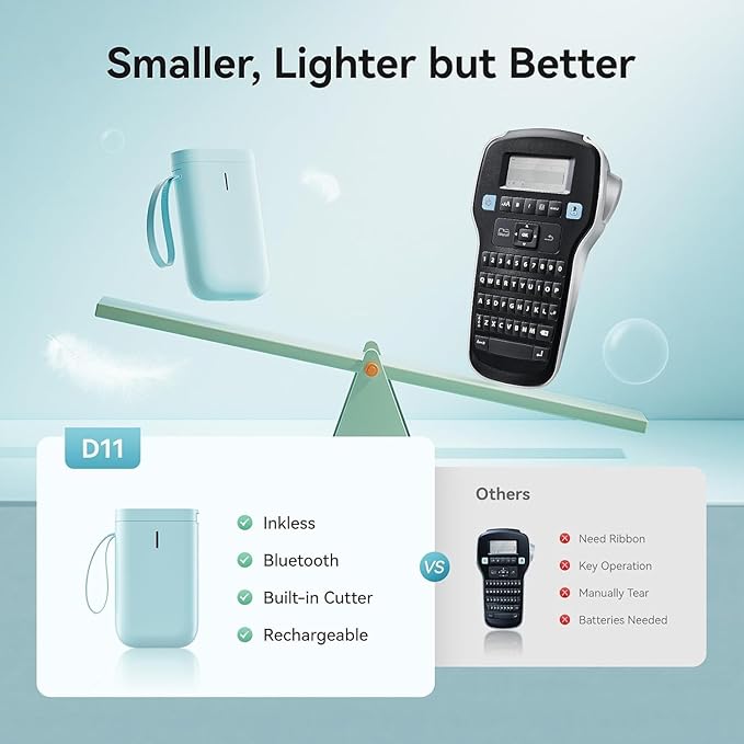 DEEPIN D11 Label Maker Machine Portable Bluetooth Label Maker with Tape, Thermal Label Printer Multiple Templates for Phone, Mini Label Sticker Printer for Business Office Organization, Green