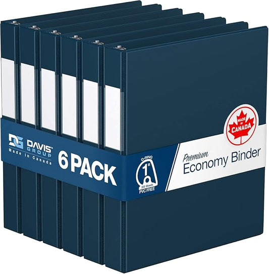 Premium Economy 6-Pack 3-Ring Binders for School or Office, D-Ring Binders, 1 Inch, Navy Blue