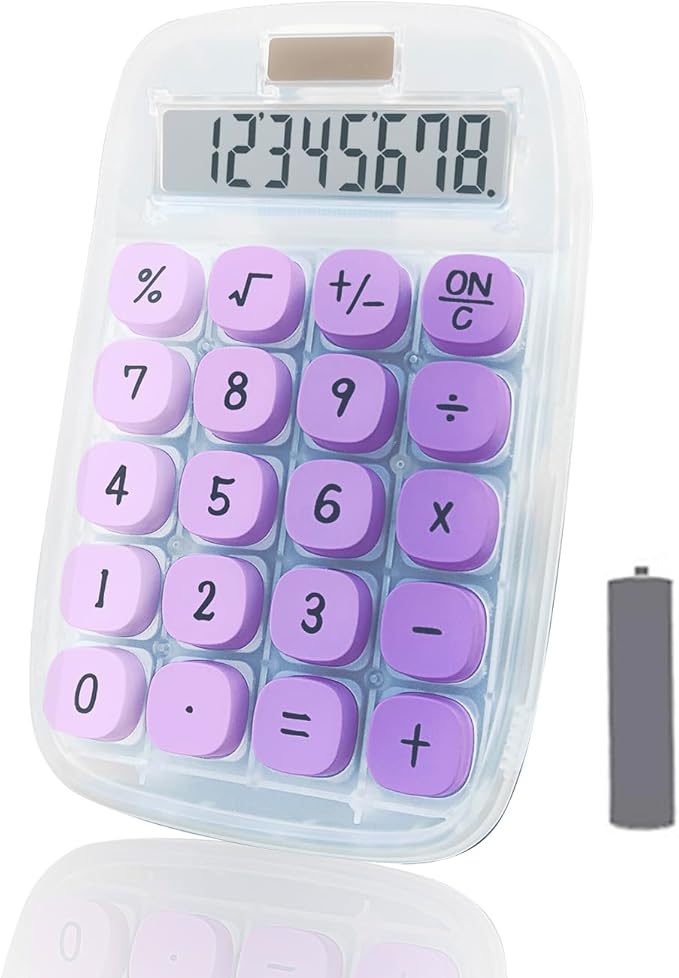Mechanical Switch Calculator, Purple Calculator with Large LCD Display 8 Digit Tilt Screen and Big Button for Teachers Students Basic Office (Transparent and Purple)