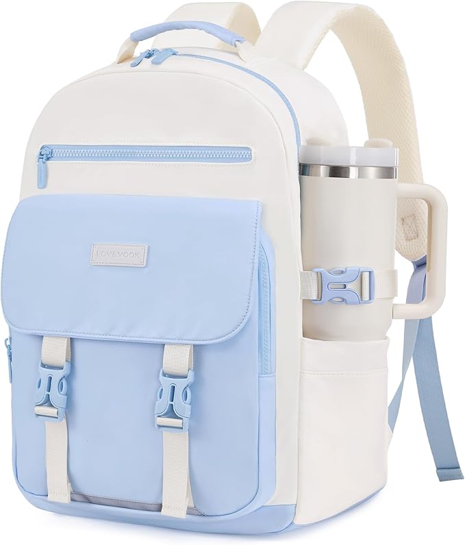 LOVEVOOK School Backpack for Teen Girls，Casual School Backpack 14-18 Teenage 15.6 Inch Laptop Bookbag, Cute Big Student Laptop Backpack for College Women Middle High School Travel Daypack，Blue