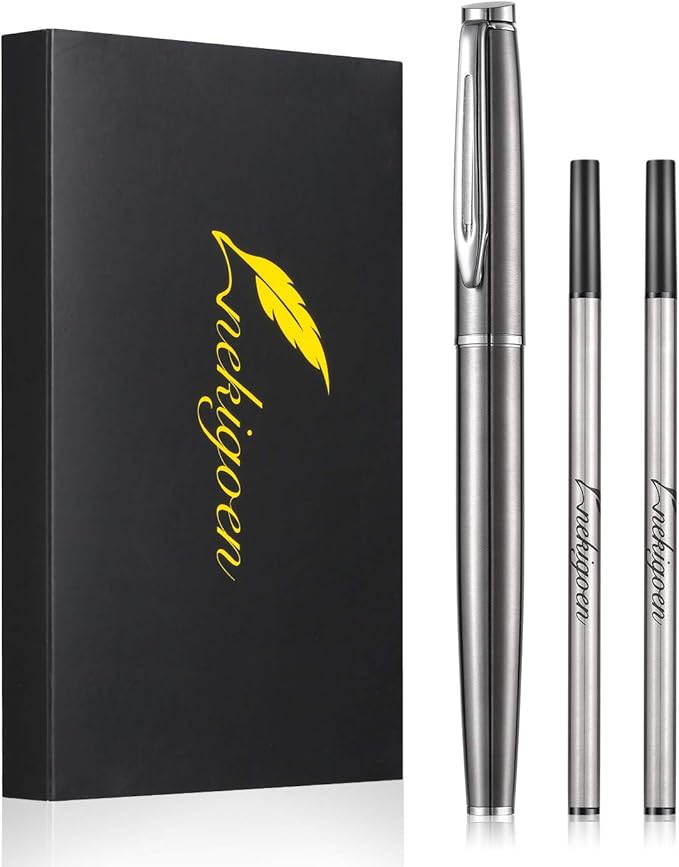 Rollerball Pen Fine Point Gel Black Ink Smooth Writing,Luxury Rollerball Pen with Chrome Finish Fancy Pen Gift Set for Executive Business Office School,Professional,Executive Pen G3 (Silver)