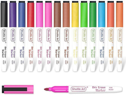 Shuttle Art Dry Erase Markers, 15 Colors Magnetic Whiteboard Markers with Erase,Fine Point Perfect For Writing on Whiteboards, Dry-Erase Boards,Mirrors for School Office Home