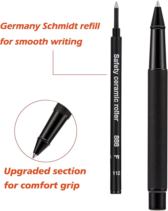 Hongdian Matte Black Forest Rollerball Pen with Schmidt Black Ink Refill, Classic Design with Metal Case for Business Signature