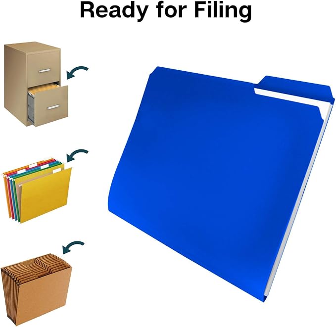 Dunwell Plastic Colored File Folders (24 Pack), Colorful 1/3 Tab Filing Folders for Letter Size Documents, Manila Sleeves 8.5 x 11, Acid-Free Poly for Long Term Storage, Includes Labels