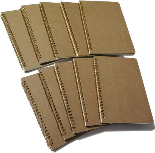 YUREE Softcover Spiral Notebook Lined/Spiral Journal, 50 Sheets (100 Pages) Wide Ruled Notebook, 10 Notebooks Per Pack, A5, 8.5" x 5.7", Brown