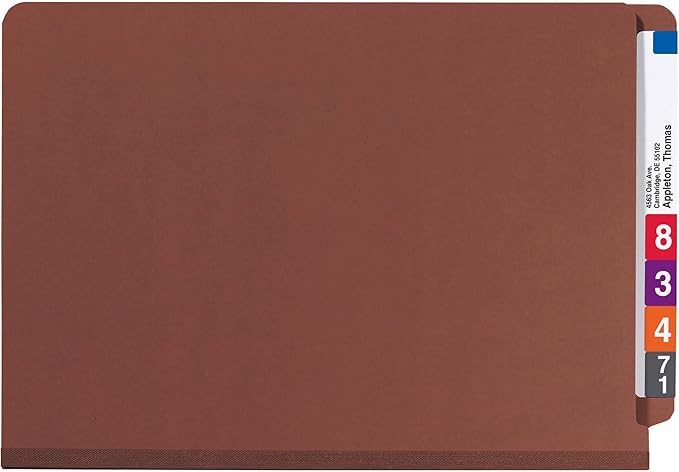 Smead 100% Recycled End Tab Pressboard Classification File Folder with SafeSHIELD Fasteners, 2 Dividers, 2" Expansion, Legal Size, Red, 10 per Box (29860)