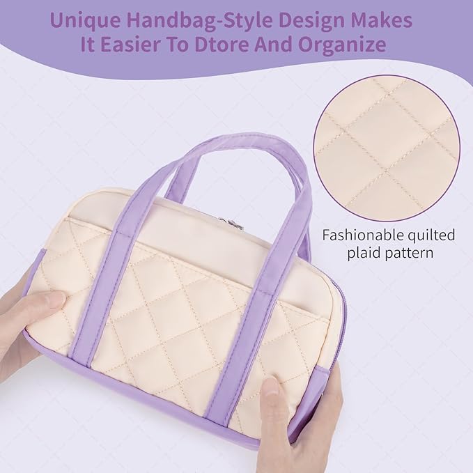 2 Compartment Pencil Case For Girls,Zipper Pencil Bag With Handle, Large Capacity quilting Pencil Pouch Organizer Aesthetic, Womens Soft Pencil Box Marker Pouch For Middle School Office College