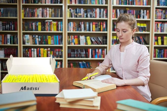 Madisi Highlighters, Chisel Tip, Fluorescent Yellow, Bulk Pack, 144-Count