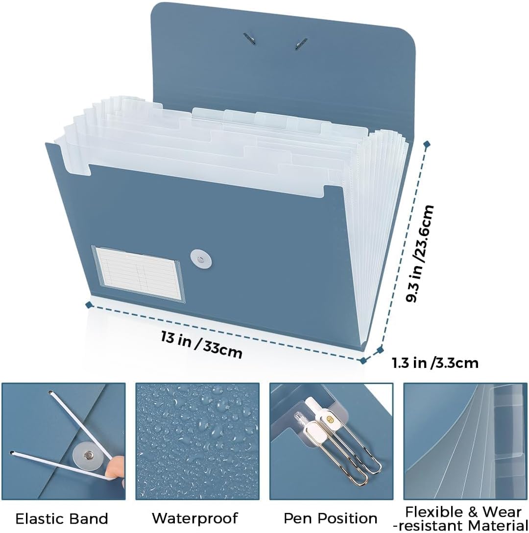 SKYDUE Expanding File Folder, Accordion File Organizer with 13 Pockets for A4/Letter Sized Paper, Accordion Folder with Labels - Document Receipt Organizer for Office, School, Home
