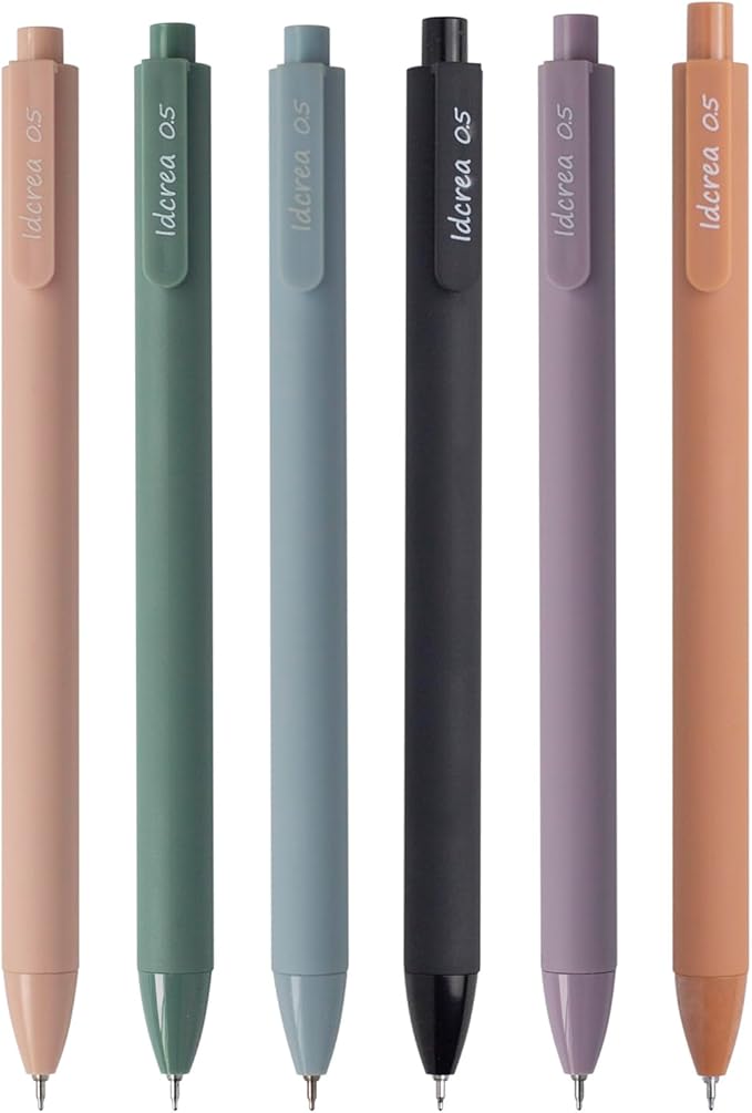 ldcrea Gel Pens 0.5 Fine Tip, Black Ink, Silky Grip, 6 Pack