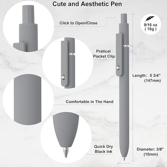 LINFANC 12 Pack Cute Gel Pens, Retractable Quick Dry Gel Ink Pen, Fine Point 0.5mm Black Ink Rolling Ball Gel Pens, Smooth Writing Aesthetic Pens for Home School Office Supplies