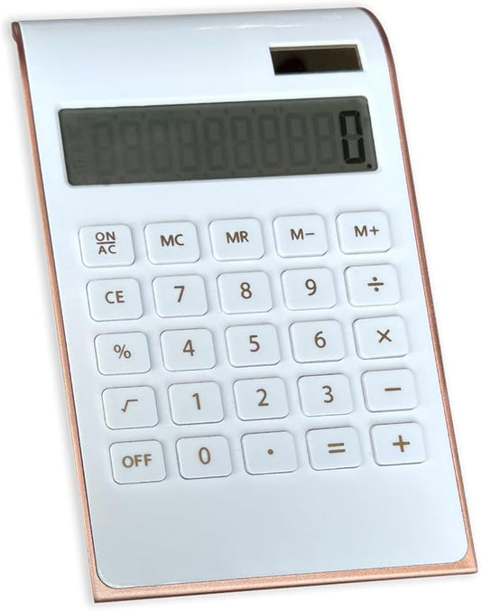 Solar Gold Calculator Standard Function Desktop Calculator LCD 10-Digit Desktop Calculator for Office, Home (Rosegold)