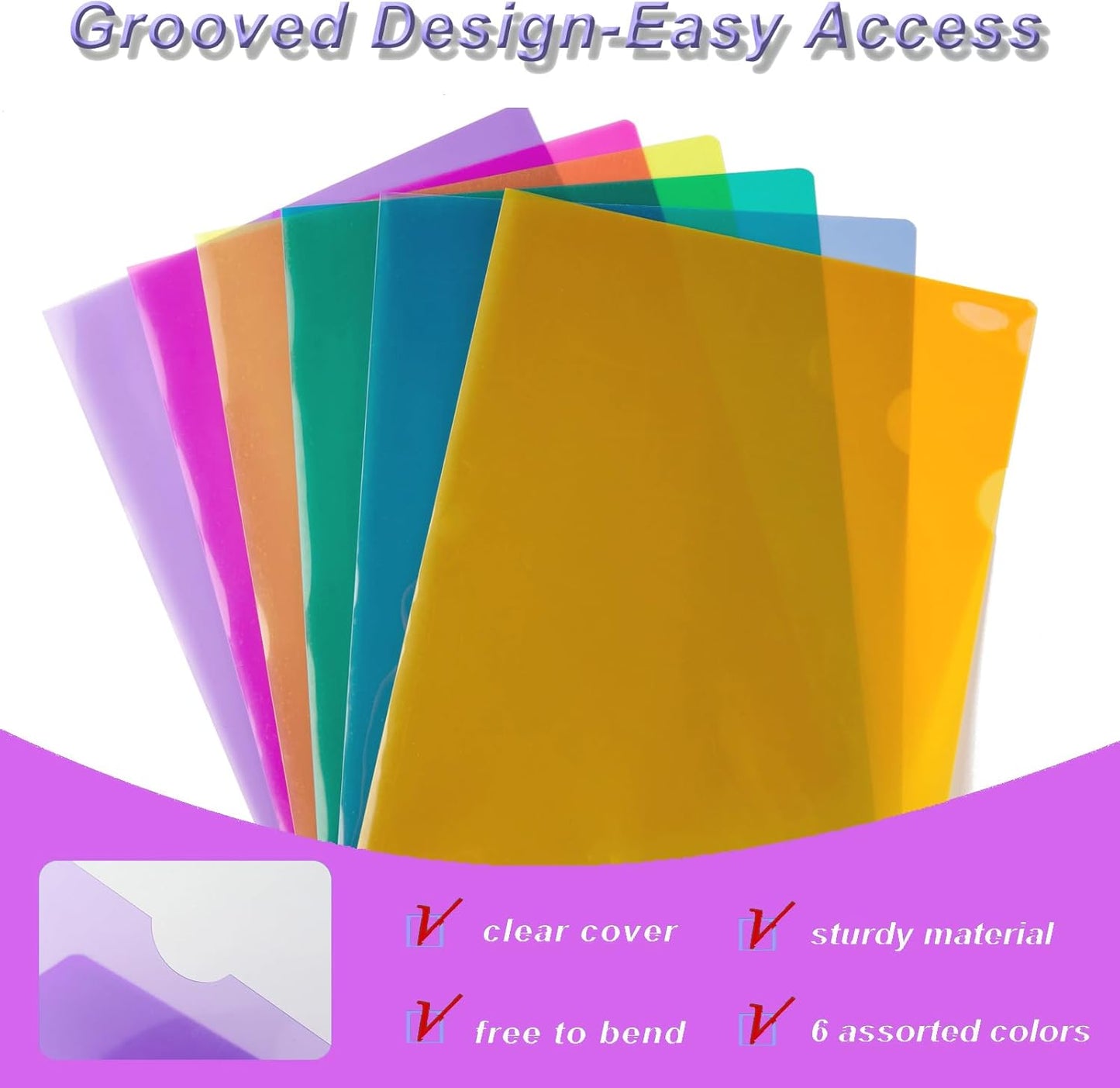 HOUYEE 30 Pack Clear Document Folder, Plastic Paper Sleeve Fit for Letter Size Paper, for Home, Office, and School Use(6 Assorted Colors)