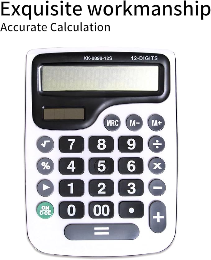 12 Digit Desktop Calculator with Large LCD Display and Sensitive Button, Dual Solar Power and Battery, Standard Function for Office (YE8898)