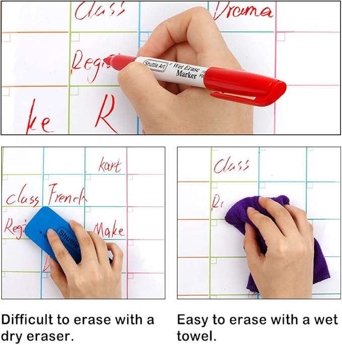 Shuttle Art Wet Erase Markers, 15 Pack Red 1mm Fine Tip Smudge-Free Markers, Use on Laminated Calendars, Overhead Projectors, Schedules, Whiteboards, Transparencies, Glass, Wipe with Water