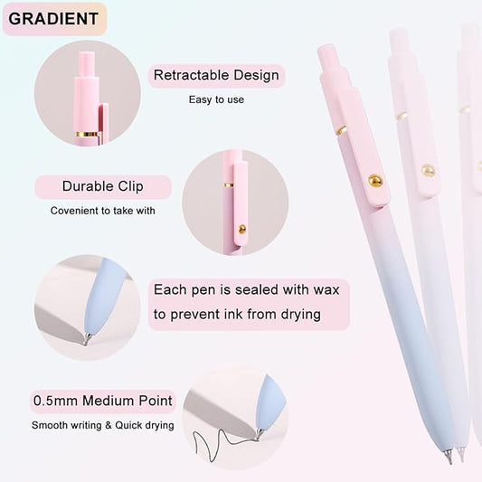 ITAWIXS Gel Pens, 6 Pcs 0.5mm Quick Dry Black Ink Pens Fine Point Smooth Writing Pens, Cute Office School Supplies Gifts for Women