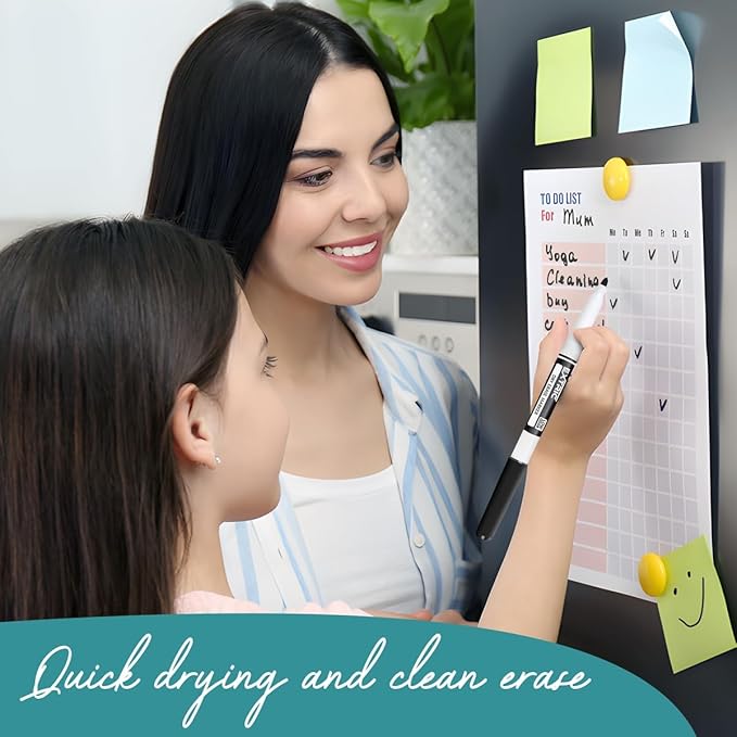 Dry Erase Markers Fine Tip Set, 5 Whiteboard Markers, Whiteboard Cleaner and Eraser, Low Odor Dry Erase Marker with Eraser, White Board Marker for Kids, School Supplies and Teachers