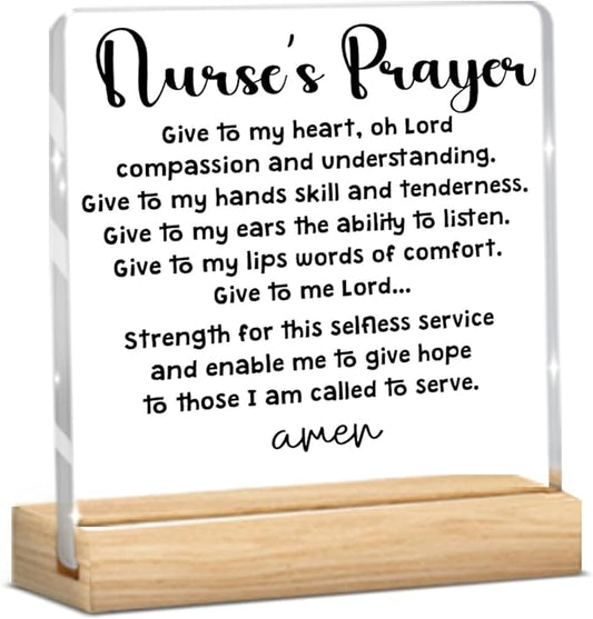 Home Decor Rustic Nurse Sign, Nurse's Prayer Desk Acrylic Sign, Thank You Gifts for Tabletop Nurse Office Cubicle Home Decoration Desk Accessories