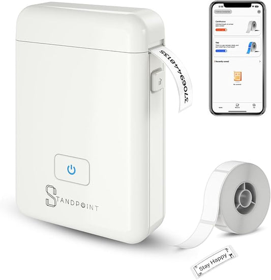 Standpoint Label Maker Machine with Tape: Portable Bluetooth Thermal Label Printer HP2 for Easy Organization - Wireless, Inkless, High-Resolution for Home and Office Supplies