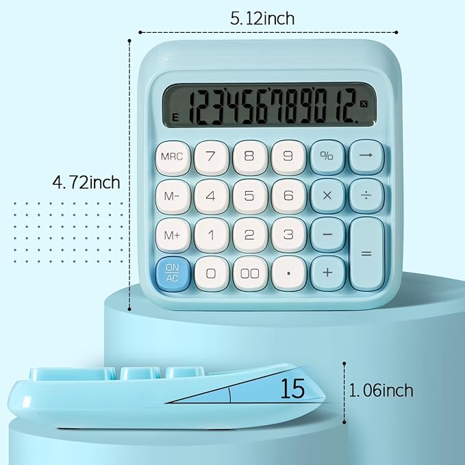 Deli Mechanical Switch Calculator 12 Digit, Large LCD Display Calculators Desktop with Big Buttons, Cute Calculator for Teachers Students Basic Office, Blue