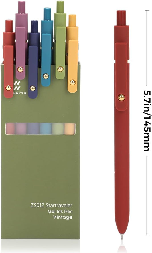 Ddaowanx Gel Pens, 6 Pcs 0.5mm Quick Dry Black Ink Pens Fine Point Smooth Writing Pens, Office Desk Accessories for Women(6 Pcs Vintage-Black Ink)