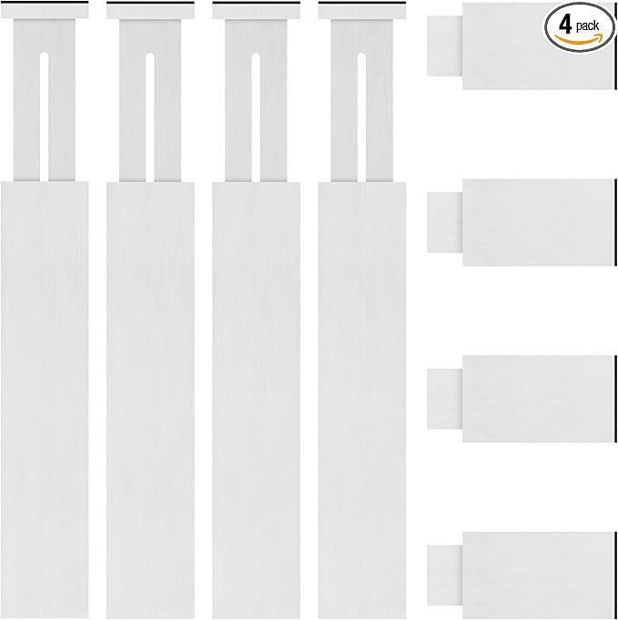 FJO 4 Pack Adjustable Bamboo Drawer Dividers - 12.5" - 21.7" Expandable Drawer Separators for Kitchen, Utensils, Clothes, Bedroom, Dresser, Bathroom (White)